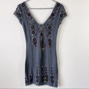 Free People Gray Embroidered Dress